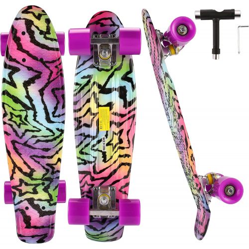  Caroma 22 Skateboards, Skateboard for Girls Boys Kids Beginners, Retro Mini Cruiser Skateboard for Teens Youths- Comes Complete - Small Plastic Skateboard - Choose LED Light up or