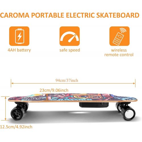  Caroma Skateboard Electric,36 Inch Electric Longboard with Wireless Remote Control,4AH Battery,10-12 Miles Range,700W Dual Motor,E Longboard with 3 Speed Adjustment,E Skateboard for Adult