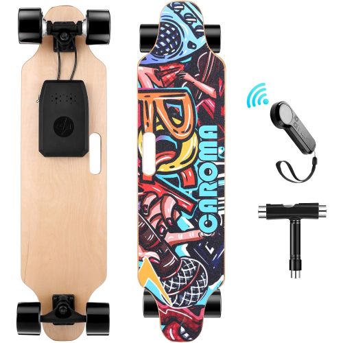  Caroma Skateboard Electric,36 Inch Electric Longboard with Wireless Remote Control,4AH Battery,10-12 Miles Range,700W Dual Motor,E Longboard with 3 Speed Adjustment,E Skateboard for Adult