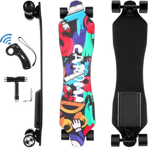  Caroma Electric Skateboard,37 Inch Electric Longboard with Remote,Range 12-18KM,29.4V 4000mAh Battery,8 Ply Maple Longboard Deck,350W Hub Motor,Max Load 220 Lbs,Beginner Skateboard for Te