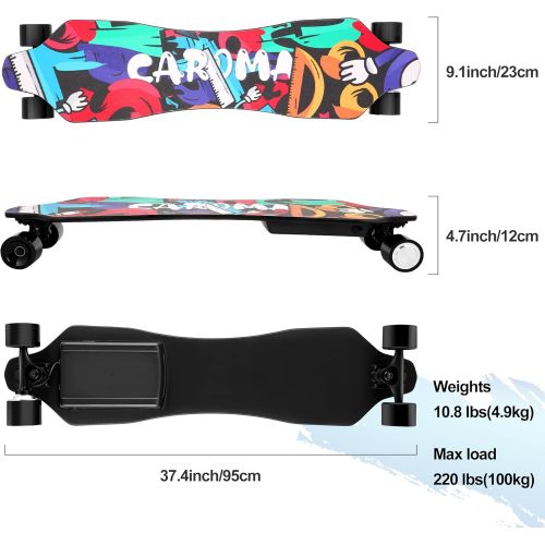  Caroma Electric Skateboard,37 Inch Electric Longboard with Remote,Range 12-18KM,29.4V 4000mAh Battery,8 Ply Maple Longboard Deck,350W Hub Motor,Max Load 220 Lbs,Beginner Skateboard for Te