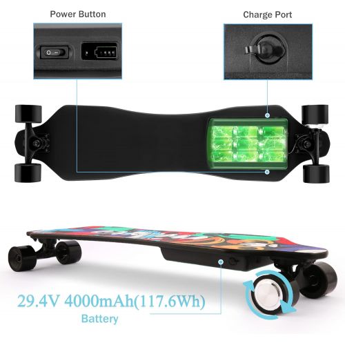  Caroma Electric Skateboard,37 Inch Electric Longboard with Remote,Range 12-18KM,29.4V 4000mAh Battery,8 Ply Maple Longboard Deck,350W Hub Motor,Max Load 220 Lbs,Beginner Skateboard for Te