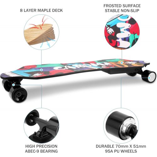  Caroma Electric Skateboard,37 Inch Electric Longboard with Remote,Range 12-18KM,29.4V 4000mAh Battery,8 Ply Maple Longboard Deck,350W Hub Motor,Max Load 220 Lbs,Beginner Skateboard for Te