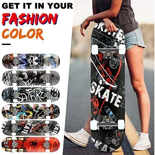  Caroma 31inches Skateboard for Beginners Standard Skateboards for Teen Kids Boys Girls Youths Starter-Complete Skate Boards 31.1x 7.9 Canadian Maple Pro Cruiser