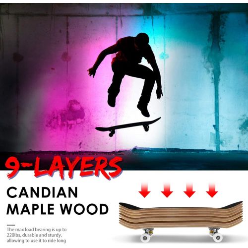  Caroma 31inches Skateboard for Beginners Standard Skateboards for Teen Kids Boys Girls Youths Starter-Complete Skate Boards 31.1x 7.9 Canadian Maple Pro Cruiser