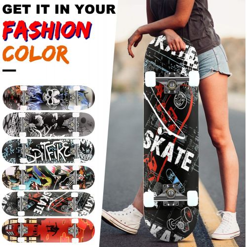  Caroma 31inches Skateboard for Beginners Standard Skateboards for Teen Kids Boys Girls Youths Starter-Complete Skate Boards 31.1x 7.9 Canadian Maple Pro Cruiser