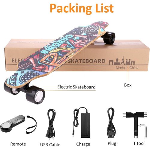  Caroma 37 Electric Skateboard with Wireless Remote Control,700W Dual Motor Electric Longboard,E-Longboard with 3 Speed Adjustment,Portable E-Skateboard for Adults Kids,10-12 Miles