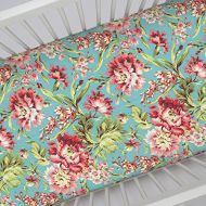 Carousel Designs Coral and Teal Floral Crib Sheet
