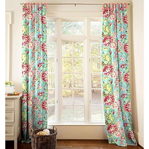  Carousel Designs Coral and Teal Floral Drape Panel 64-Inch Length Standard Lining 42-Inch Width