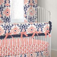 Carousel Designs Navy and Coral Ikat Crib Rail Cover