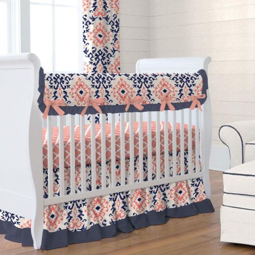  Carousel Designs Navy and Coral Ikat Crib Rail Cover