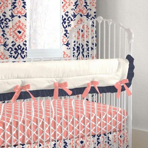  Carousel Designs Navy and Coral Ikat Crib Rail Cover