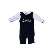 Carouselwear Baby Boy Smocked Nativity of Jesus Christmas Longall Navy Corduroy