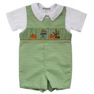 Carouselwear Boys Thanksgiving Shortall with Smocked Scarecrow and Pumpkins