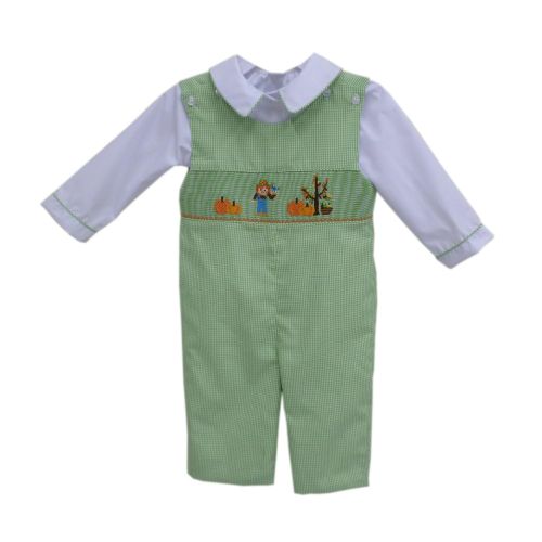  Carouselwear Boys Thanksgiving Longall Overalls Smocked Scarecrow and Pumpkins