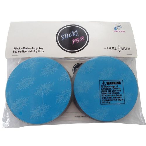  Carpet Anchor Sticky Discs Non-Slip Rug Pads for Rug-ON-Floor Anti-Slip. Rug Stickers. No Residue. 8 Pack. Limits Medium/Large Rugs/Exercise/Door Mats from Moving On Floors