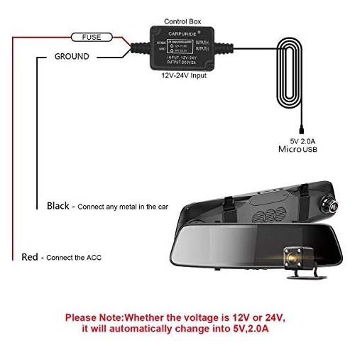  Carpuride Dash Cam Hardwire Kit Mini USB Hard Wire Car Charger Cable Set 12V to 5V for Dash Cameras GPS