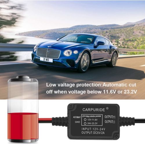  Carpuride Dash Cam Hardwire Kit Mini USB Hard Wire Car Charger Cable Set 12V to 5V for Dash Cameras GPS