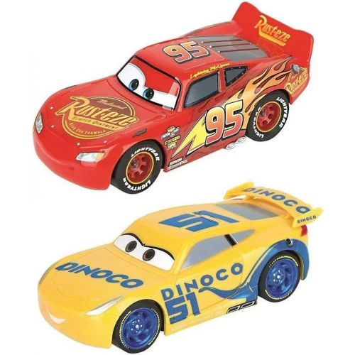  Carrera First Cars 3 Slot Car Race Track Includes 2 Cars: Lightning McQueen and Dinoco Cruz Battery Powered Beginner Racing Set for Kids Ages 3 Years and Up