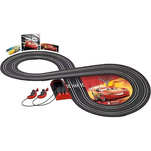  Carrera First Cars 3 Slot Car Race Track Includes 2 Cars: Lightning McQueen and Dinoco Cruz Battery Powered Beginner Racing Set for Kids Ages 3 Years and Up