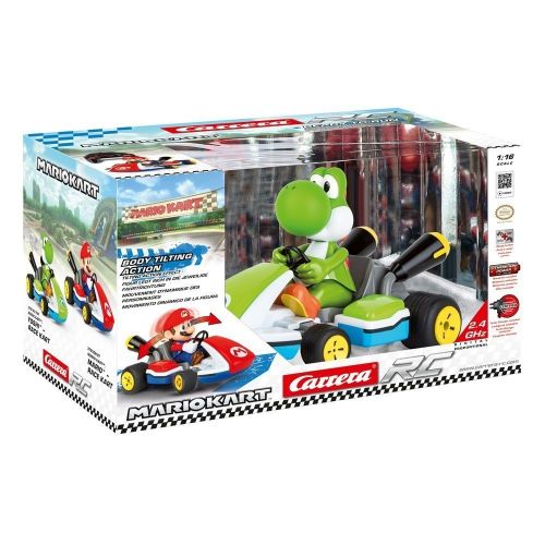  Carrera RC 162108 Official Licensed Mario Kart Yoshi Race Kart 1:16 Scale 2.4 GHz Splash Proof Remote Control Car Vehicle with Sound and Body Tilting Action - Rechargeable Battery