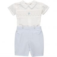 Carriage Boutique Baby Boys Hand Smocked ChristeningBaptism Blue Cross Bobbie Suit - WhiteBlue