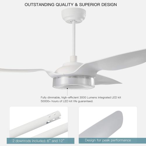  Carro Indoor/Outdoor Smart ceiling fan 56 3 Blade with remote control. Works with Compatible with Alexa/Google Home/Siri, Dimmable LED Light and 10-speed DC Motor (White)…