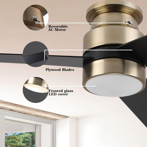  Carro 52 inch Low Profiel Ceiling Fan with Light, Smart Ceiling Fan with Light Control Work With Alexa/Google Home/Siri Needs Neutral Wire, No Hub RequiredReversible MotorSchedule (Gold/