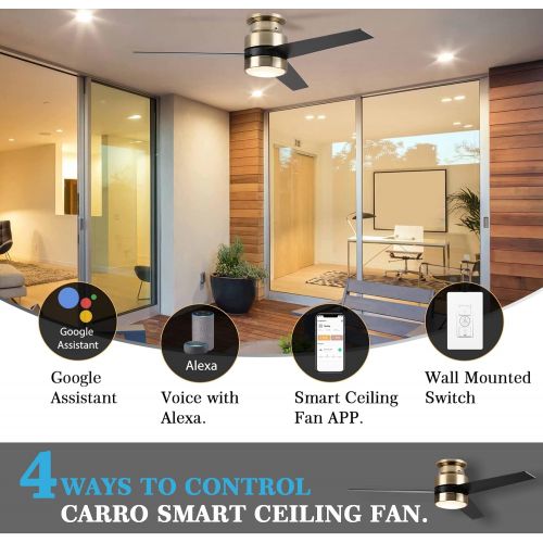  Carro 52 inch Low Profiel Ceiling Fan with Light, Smart Ceiling Fan with Light Control Work With Alexa/Google Home/Siri Needs Neutral Wire, No Hub RequiredReversible MotorSchedule (Gold/