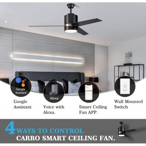  Carro 52 inch Black Ceiling Fan with Light, Modern Ceiling Fan Smart Control Work With Alexa/Google Home/Siri Needs Neutral Wire, No Hub Required Reversible MotorSchedule3-Speed