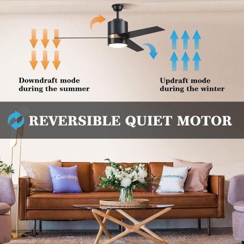  Carro 52 inch Black Ceiling Fan with Light, Modern Ceiling Fan Smart Control Work With Alexa/Google Home/Siri Needs Neutral Wire, No Hub Required Reversible MotorSchedule3-Speed