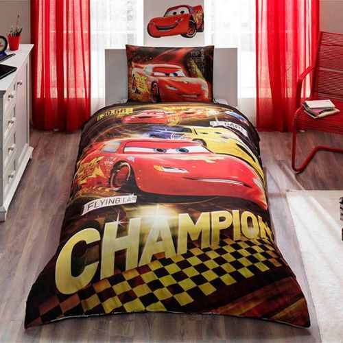  Disney Cars Champions 3 Pcs Twin / Single Size %100 Cotton Duvet Cover Set Bedding Linens