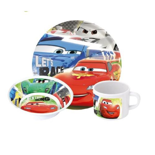  Cars Disney´s Melamin Fruehstueck-Set 3-teilig im Geschenkkarton mit Sichtfenster Teller Mueslischale & Trinkbecher