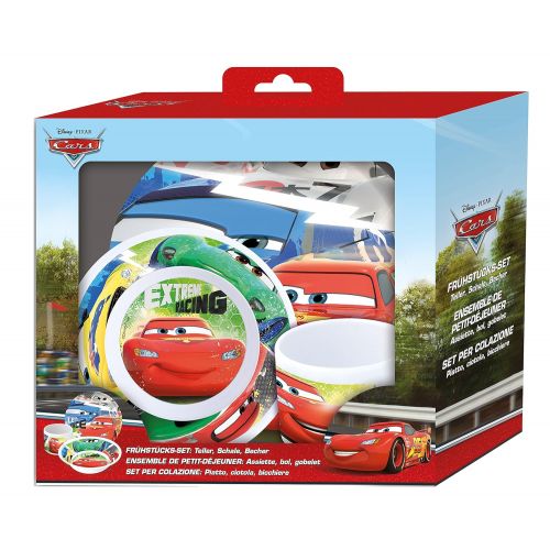  Cars Disney´s Melamin Fruehstueck-Set 3-teilig im Geschenkkarton mit Sichtfenster Teller Mueslischale & Trinkbecher