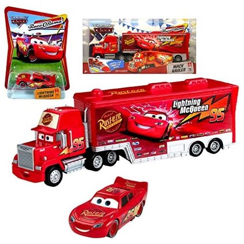 디즈니 Cars Race O Rama Mack Hauler & Lightning McQueen Set Disney