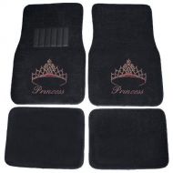 CarsCover Pink Princess Crown Crystal Diamond Bling Rhinestone Studded Carpet Car SUV Truck Floor Mats 4 PCS