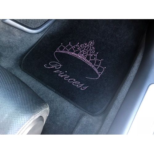  CarsCover Pink Princess Crown Crystal Diamond Bling Rhinestone Studded Carpet Car SUV Truck Floor Mats 4 PCS