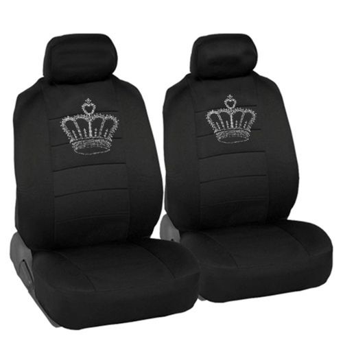  CarsCover King Crown Crystal Diamond Bling Rhinestone Black Car SUV Truck Low Back Seat Covers