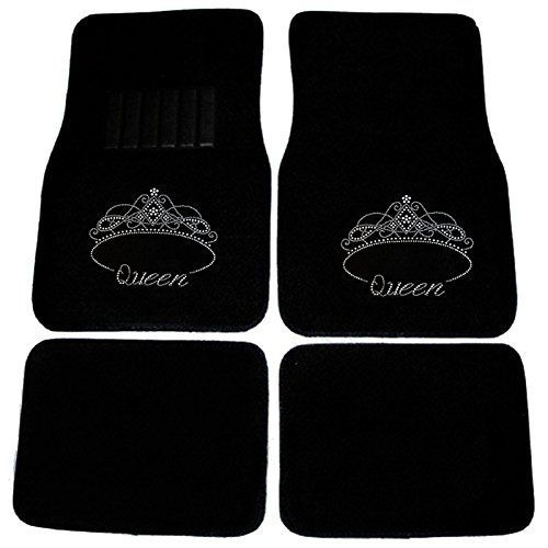  CarsCover Royal Queen Crown Crystal Diamond Bling Rhinestone Studded Carpet Car SUV Truck Floor Mats 4 PCS