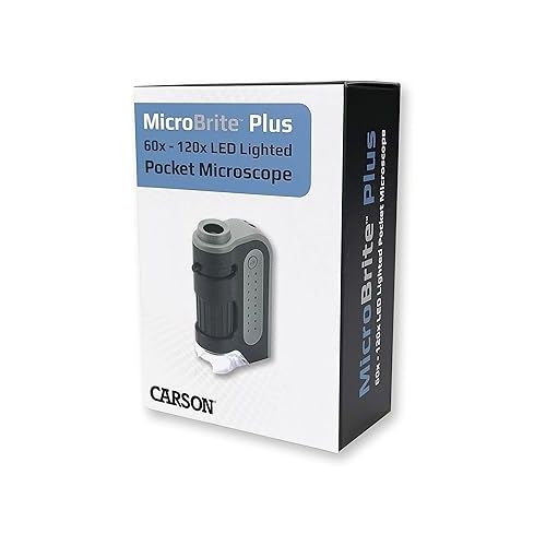  Carson MicroBrite Plus 60x-120x LED Lighted Pocket Microscope, Portable Handheld Microscope for Adults, Mini Microscope for Student Science Lab, STEM Educational Portable Microscope (MM-300)