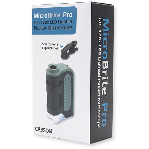  Carson MicroBrite Pro LED Lit Zoom Pocket Microscope with Smartphone Adapter Clip