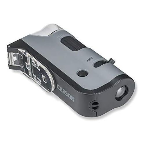  [아마존베스트]Carson MicroFlip 100x-250x LED and UV Lighted Pocket Microscope with Flip Down Slide Base and Smartphone Digiscoping Clip (MP-250 or MP-250MU)