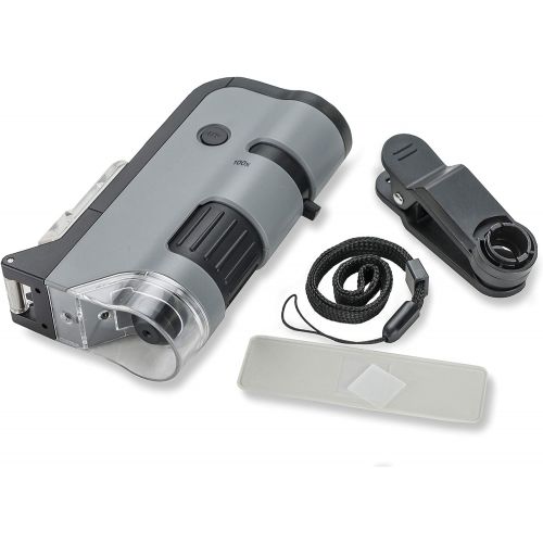  [아마존베스트]Carson MicroFlip 100x-250x LED and UV Lighted Pocket Microscope with Flip Down Slide Base and Smartphone Digiscoping Clip (MP-250 or MP-250MU)