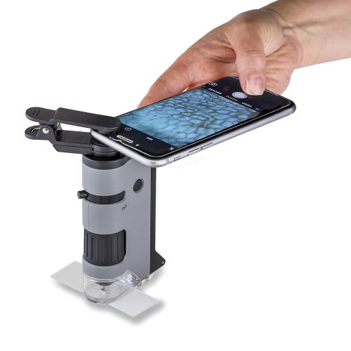  Carson MicroFlip 100x-250x LED and UV Lighted Pocket Microscope with Flip Down Slide Base and Smartphone Digiscoping Clip (MP-250 or MP-250MU)