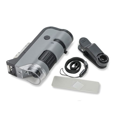  Carson MicroFlip 100x-250x LED and UV Lighted Pocket Microscope with Flip Down Slide Base and Smartphone Digiscoping Clip (MP-250 or MP-250MU)