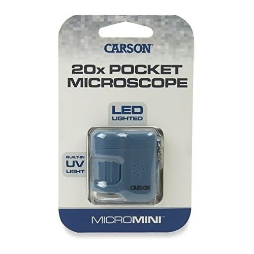  Carson MicroMini 20x LED Lighted Pocket Microscope with Built-In UV and LED Flashlight - Blue