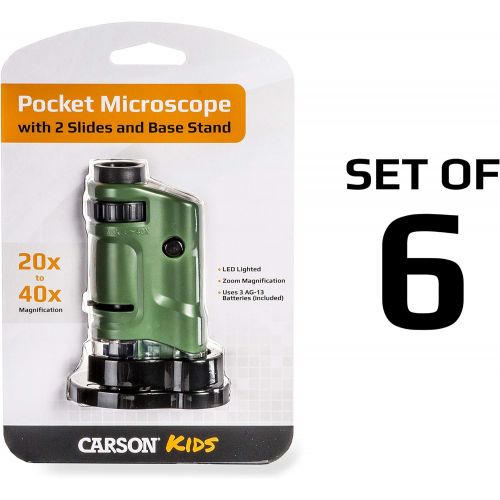  [아마존베스트]Carson MicroBrite 20x-40x LED Lighted Pocket Microscope for Learning, Education and Exploring - Set of 6 (MM-24MU)