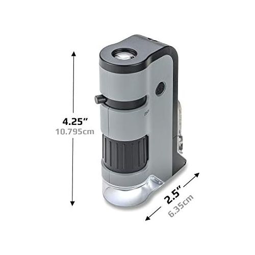  [아마존베스트]Carson Optical Carson MicroFlip Pocket Microscope 100x - 250x Magnification Range with LED Lighting Function and Practical Adapter Clip for Attaching to a Smartphone