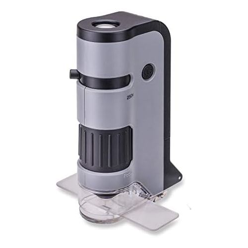  [아마존베스트]Carson Optical Carson MicroFlip Pocket Microscope 100x - 250x Magnification Range with LED Lighting Function and Practical Adapter Clip for Attaching to a Smartphone
