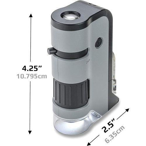  [아마존베스트]Carson Optical Carson MicroFlip Pocket Microscope 100x - 250x Magnification Range with LED Lighting Function and Practical Adapter Clip for Attaching to a Smartphone